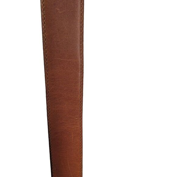 Vintage 80's Ritz Leather Belt S Brown Hieroglyphic Symbol Beads Brass Buckle - Picture 7 of 13